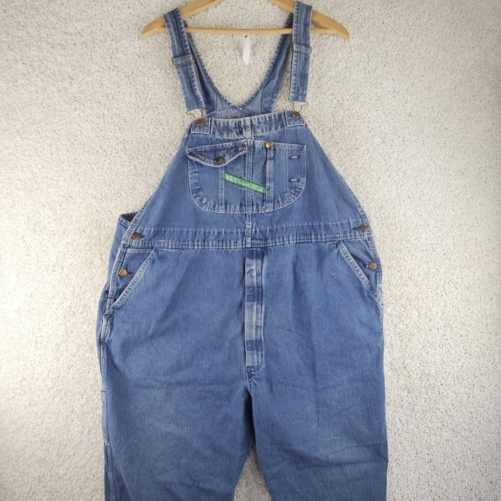 Vintage Key Imperial Denim Carpenter Bibs Overalls Sz 50x30 Ranch Workwear Baggy